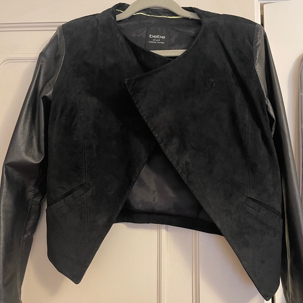 Bebe 100% Genuine Suede and Leather Crop Jacket
